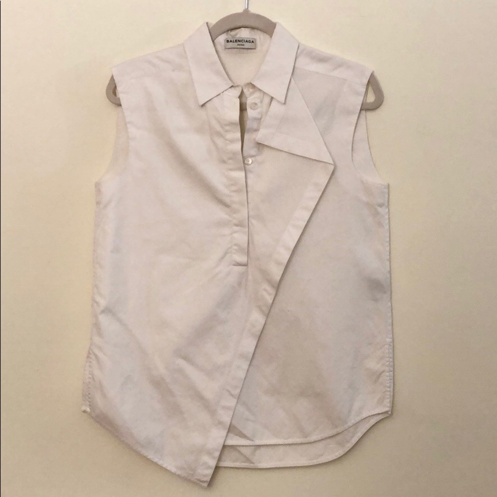 Balenciaga White Button Down Sleeveless Top